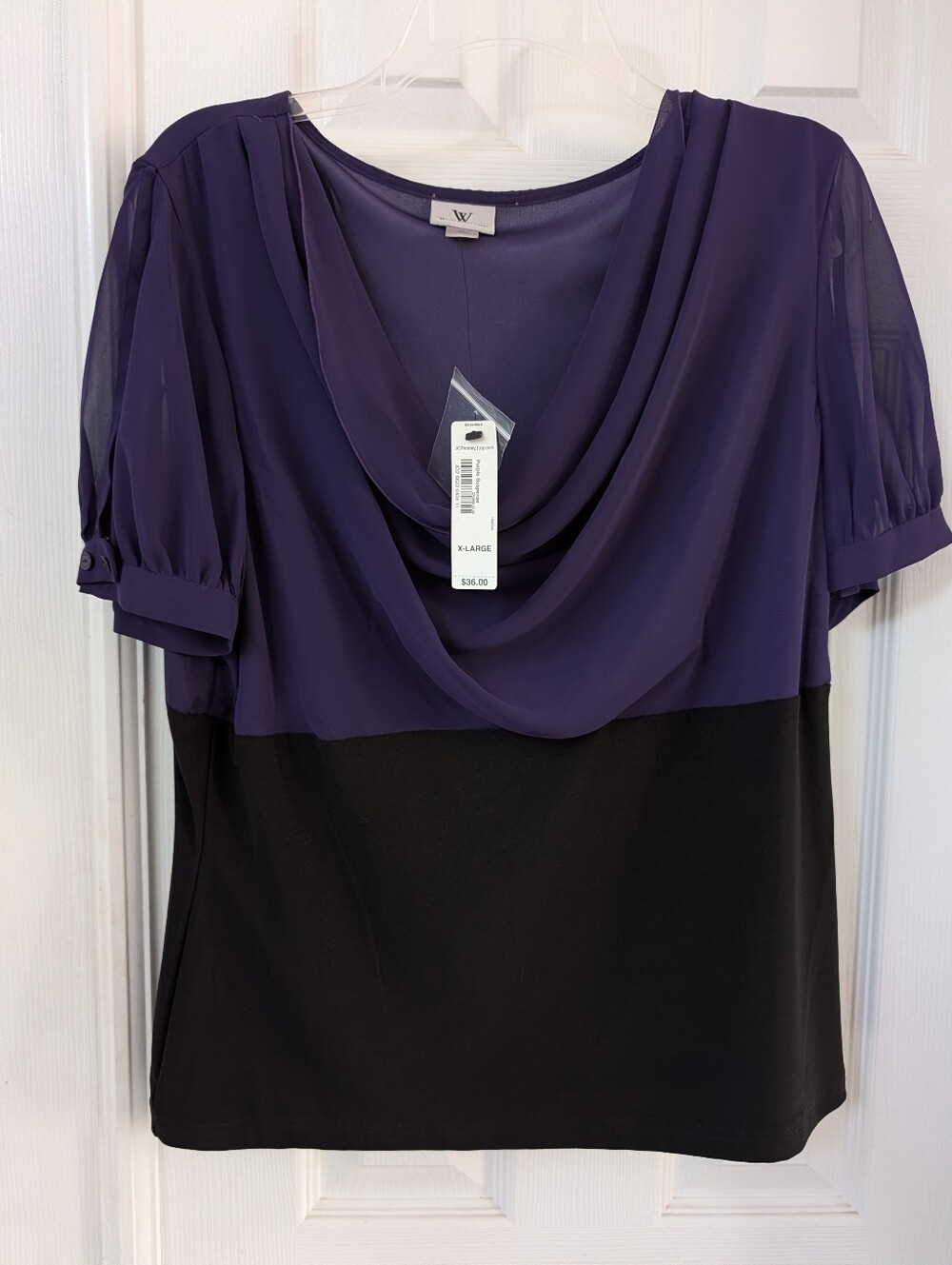 W by Worth Purple and Black Draped Cowl Neck Blouse - Tags Attached